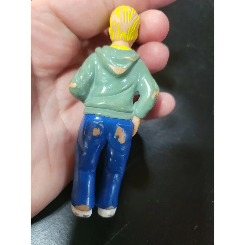 Vtg Boy Figure‎ Toy Green Jacket Blue Jeans White Shoes Action Figure Doll 3.5